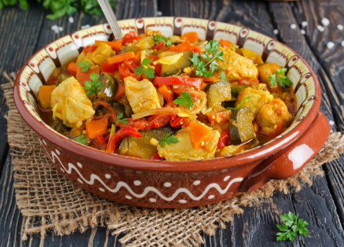 Жаркое с печенкой и сердцем с овощами