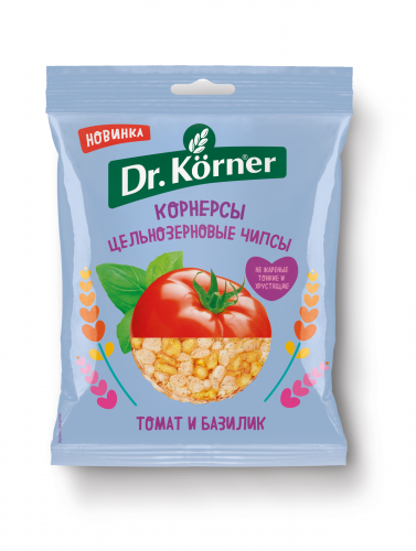 ЧИПСЫ Dr.Korner цельнозерн-кукуруз-рисовые  томатом и базиликом 50г
