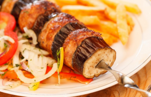 Шашлык из баклажанов с курдюком