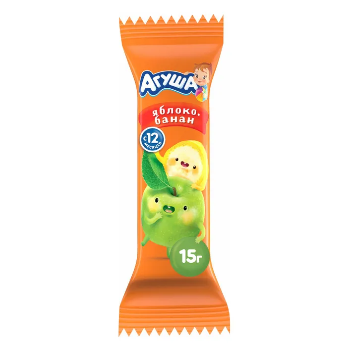 АГУША Батончик фруктовый /15г/ Яблоко банан 0,5%, 18шт.