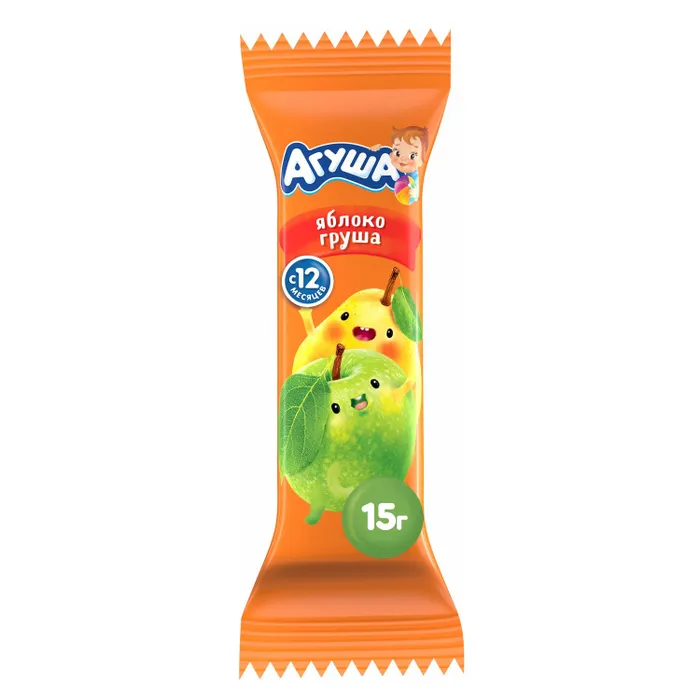 АГУША Батончик фруктовый /15г/ Яблоко-Груша 0,3%, 18шт.
