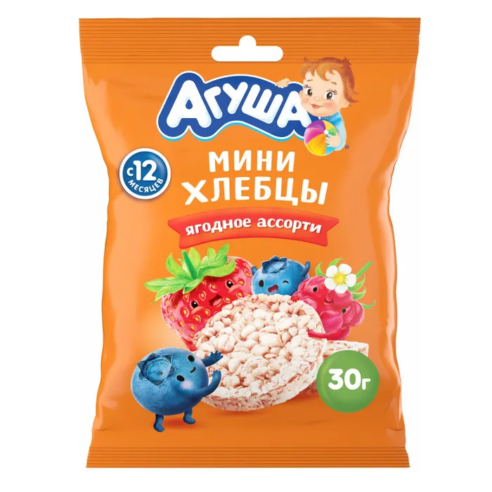 АГУША Хлебцы /30г/ Рисовые мини хлебцы Ягодное Ассорти, 8 шт.