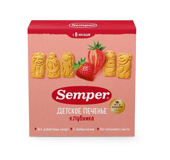 СЕМПЕР Печенье /125 гр/ Детское с клубникой (6 мес) /12