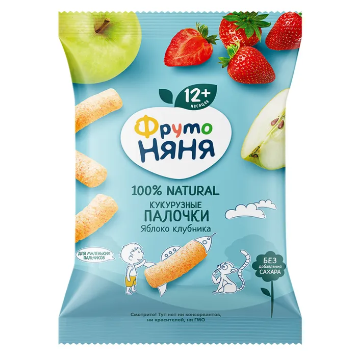 ФрутоНяня /20 гр/ Палочки кукурузные с яблоком и клубникой для питания детей раннего возраста