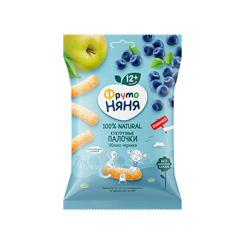 ФрутоНяня /20 гр/ Палочки кукурузные с яблоком и черникой для питания детей раннего возраста