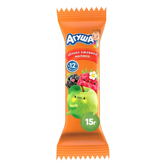 АГУША Батончик фруктовый /15г/ Яблоко-Ежевика-Малина 0,3%, 18шт.