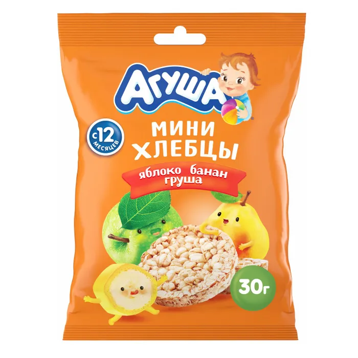 АГУША Хлебцы /30г/ Мультизлаковые мини хлебцы Яблоко-Банан-Груша/ 8шт.
