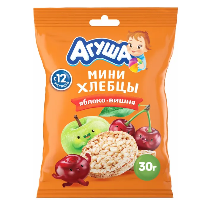 АГУША Хлебцы /30г/ Мультизлаковые мини хлебцы Яблоко-Вишня/ 8шт.
