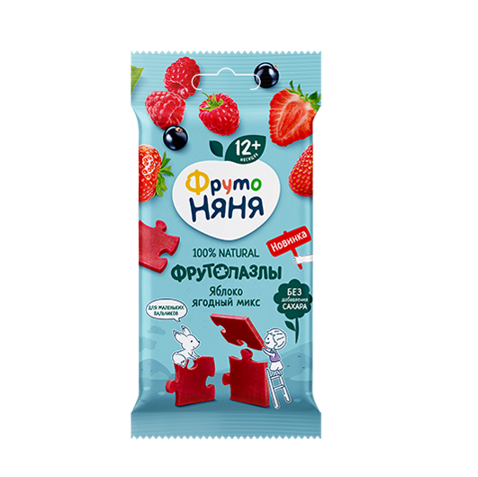 ФрутоНяня /20 гр/ Фруктовые кусочки из яблок, клубники, малины и черной смородины "Пазлы"