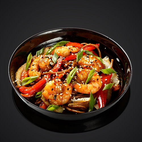 WOK лапша с креветками и овощами