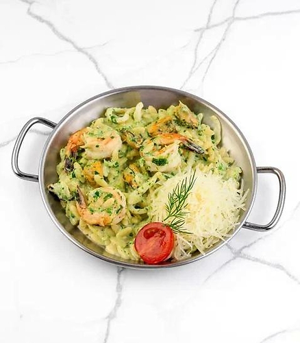 Орзо со шпинатом и морепродуктами
