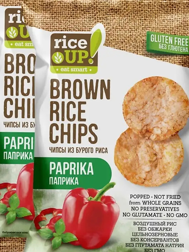 Цельнозерновые чипсы RICE UP со вкусом паприки 60гр
