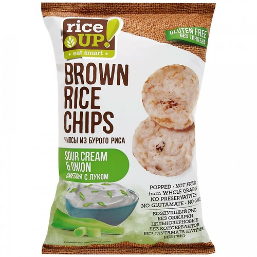 Цельнозерновые чипсы RICE UP со вкусом сметаны и лука 60гр