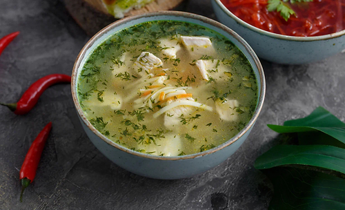 Бульон Куриный с лапшой и перепелиным яйцом