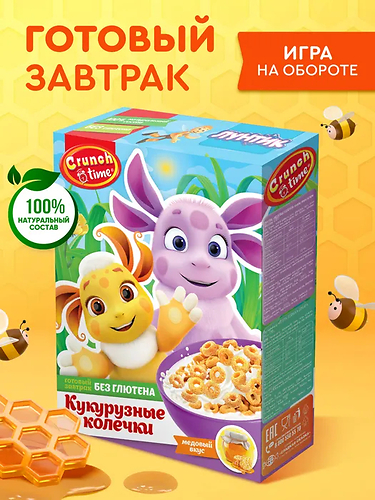 СЛАДКАЯ СКАЗКА Готовый завтрак 170гр кукурузные колечки со вкусом меда ЛУНТИК