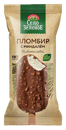 Село Зеленое шоколадный пломбир с миндалем 80гр