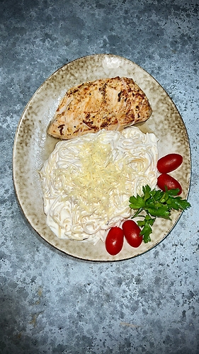 Спагетти с куриным стейком